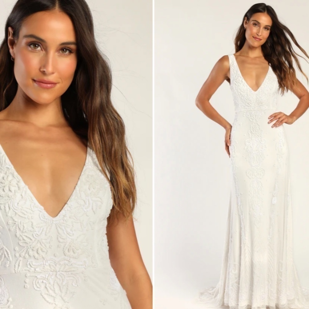 LULUS Bridal Wedding Elegant Sophisticated Floral Beaded Mermaid Gown